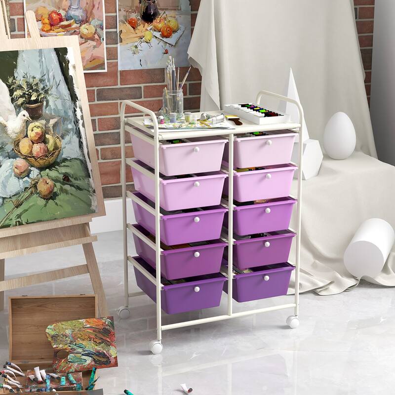 Gymax 10-Drawer Storage Cart Utility Rolling Trolley Kitchen Organizer