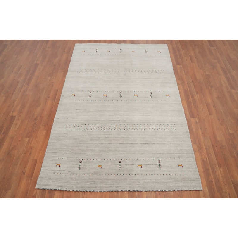 Hand Knotted Oriental 100% Wool Carpet Tribal Animal Pictorial Greys & Charcoal Gabbeh Area Rug - 7' 9'' X 5' 1''