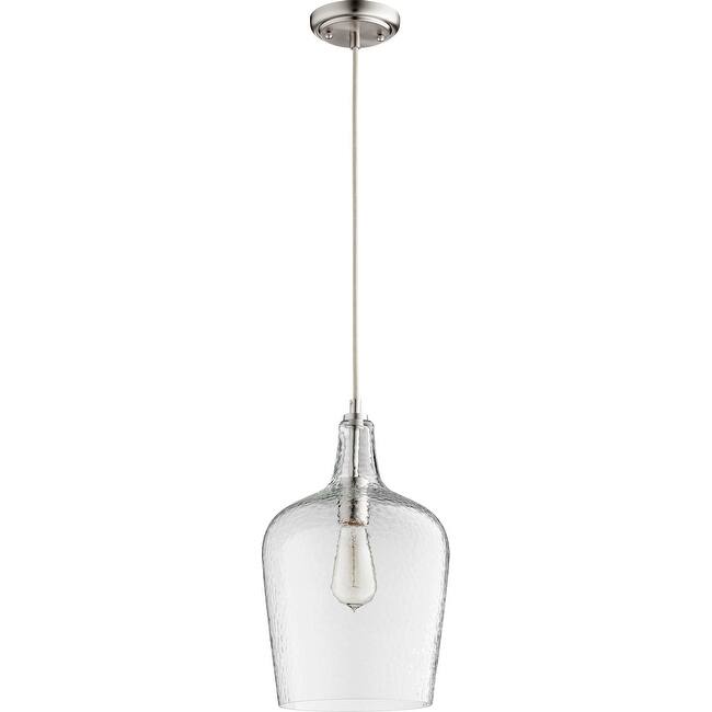 Quorum International 9" Wide Mini Pendant with Patterned/Etched Glass - Satin Nickel