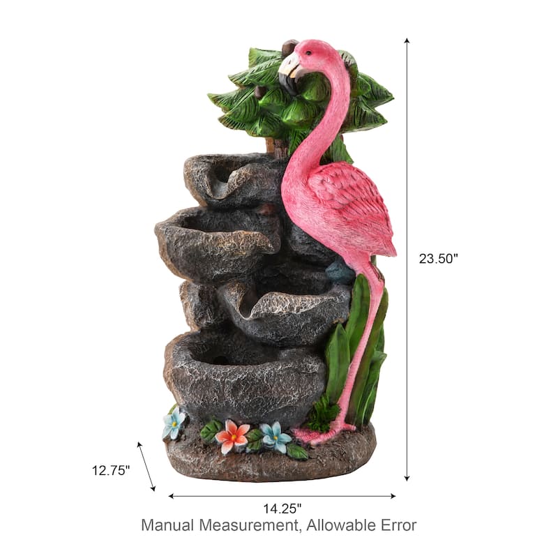 Glitzhome 23.5"H 4-Tiered Flamingo Polyresin Stone Outdoor Fountain with Lights