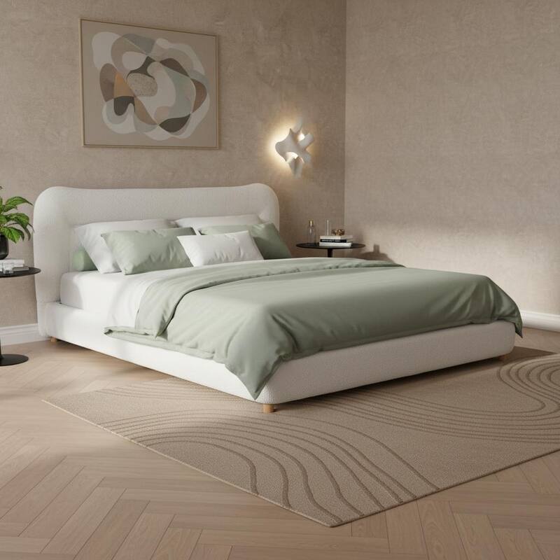 Christopher Knight Home-Upholstered Bed Frame with Curved Headboard