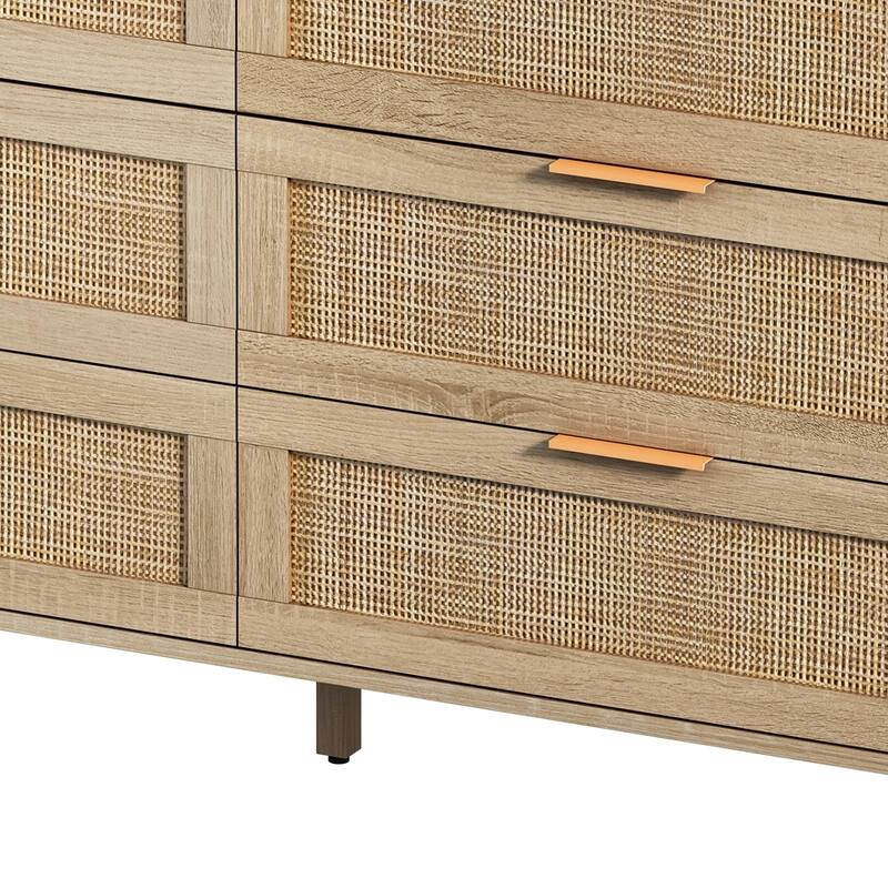 6-Drawer Rattan Storage Dresser