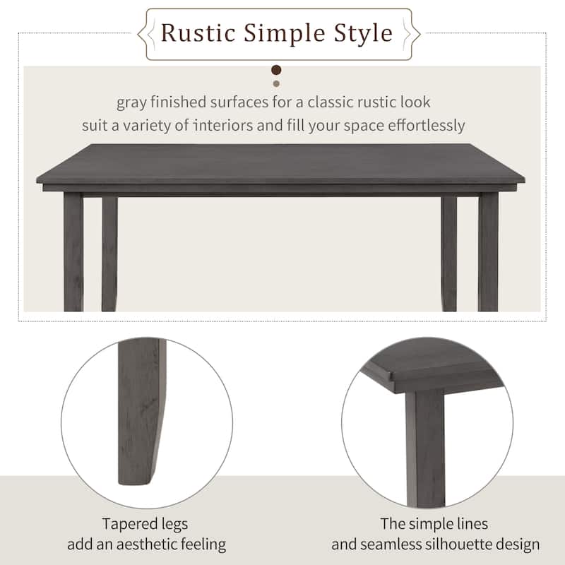 Dining Room Table and Chairs with Bench, Rustic Wood Dining Set, Set of 6