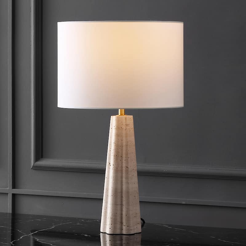 SAFAVIEH Couture Naveen Travertine Table Lamp - 15"W x 15"D x 25"H - Travertine/White