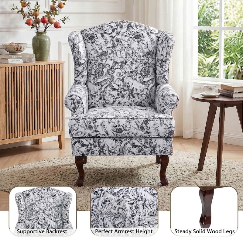 Set of 2 Elegant Living Room Wing Back Arm Chair Upholstered Accent Chair