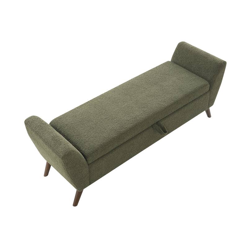 60"Modern Storage Bench with Mid-Centruy Wood Legs,Bench with Storage for Living Room & Bedroom,Comfort Padded