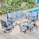 MAISON ARTS 6/7-Piece Patio Conversation Sets, Sofa Set with 2/4 x Single Chairs, 1 x 3-seater Sofa and Coffee Table/Ottomans - Set 2 - Baby Blue