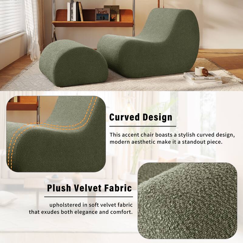 Elegant Accent Chair with Ottoman,Stylish Curved Design and Minimalist Lines for Ultimate Comfort, High-Resilience Foam
