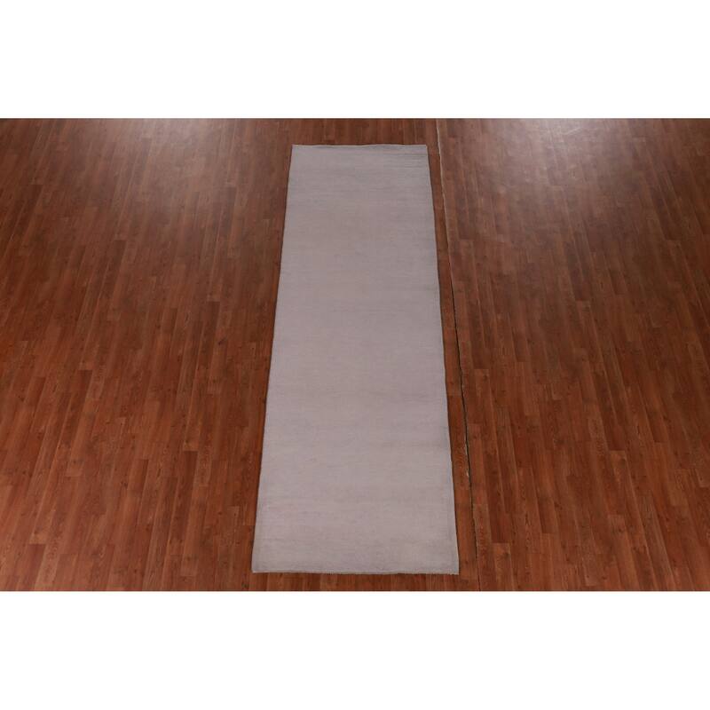 Hand Knotted Oriental 100% Wool Carpet Modern Solid Purples Gabbeh Runner Rug - 10' 0'' X 3' 3''