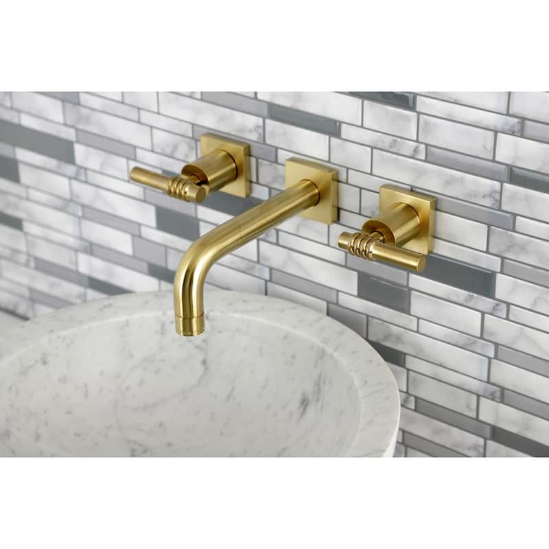 Kingston Brass Milano Two-Handle 3-Hole Wall Mount Bathroom Faucet - Brushed Brass