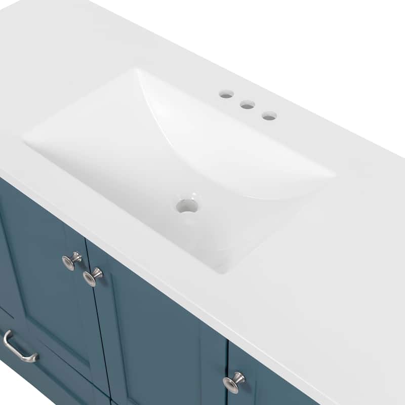 Spring Mill Cabinets Emlyn 48.5" Bathroom Vanity With Shelves, Drawers, and White Sink Top