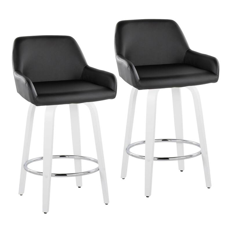 Porch & Den Galloti 26" Counter Stool with White Bent Wood Legs (Set of 2) - Black Faux Leather