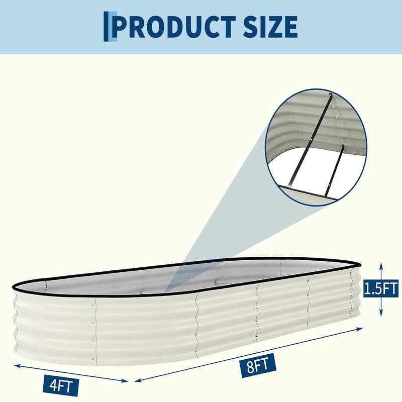 8x4x2FT Galvanized Steel Raised Garden Bed Kit With Anti-cut Strips for Vegetables Herbs and Flowers Beige
