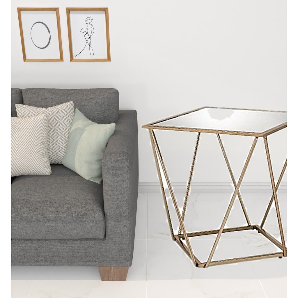 HomeRoots 24" Champagne And Silver Glass And Metal Square Mirrored End Table - 22' X '24' X '22