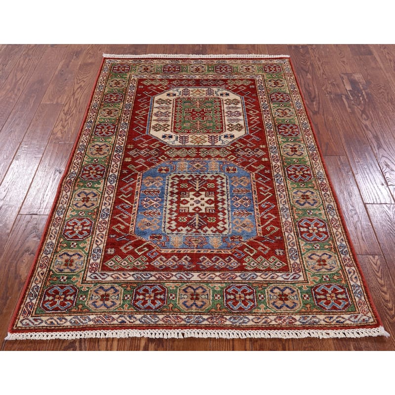 Golden Nile Red Super Kazak Hand Knotted Wool Rug - 3' 9" X 5' 6"