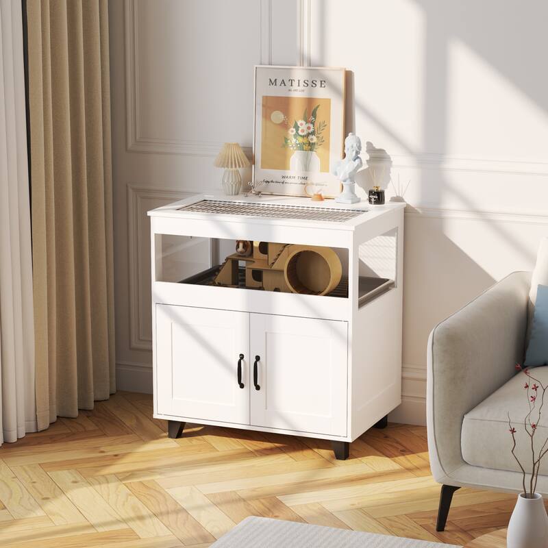 Home-Friendly White Pet Cage,Space-Saving with Storage,Clear-View Top & Enclosure,Rabbit,Hamsters,Guinea Pigs
