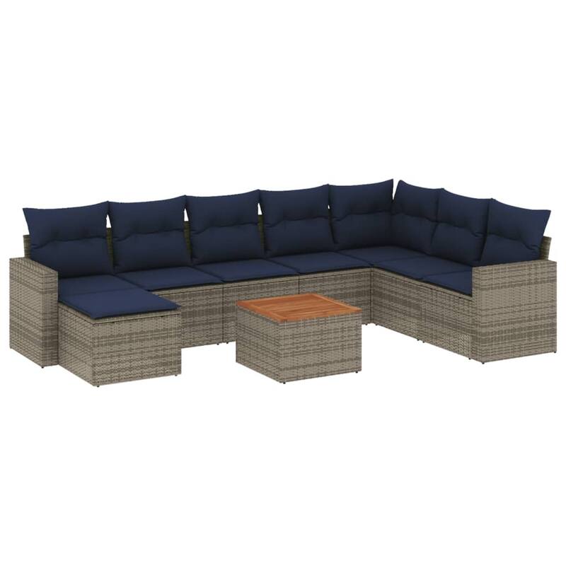 vidaXL 9 Piece Patio Sofa Set with Cushions Black Poly Rattan - 24.4" x 24.4" x 27.2"