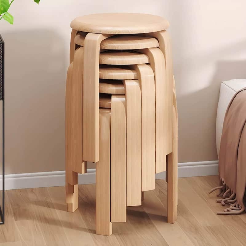 11.4" Stackable Round Backless Bentwood Stool, Set of 4