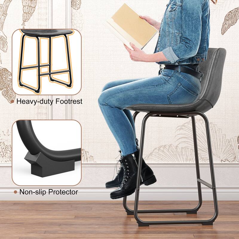 Bar Stools Faux Leather Counter Stools with Back Armless Dining Chairs (Set of 2)
