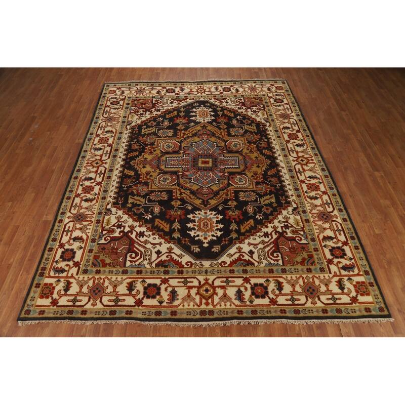 Charcoal Gray Heriz Serapi Indian Area Rug Handmade Wool Carpet - 7'10"x 9'11"