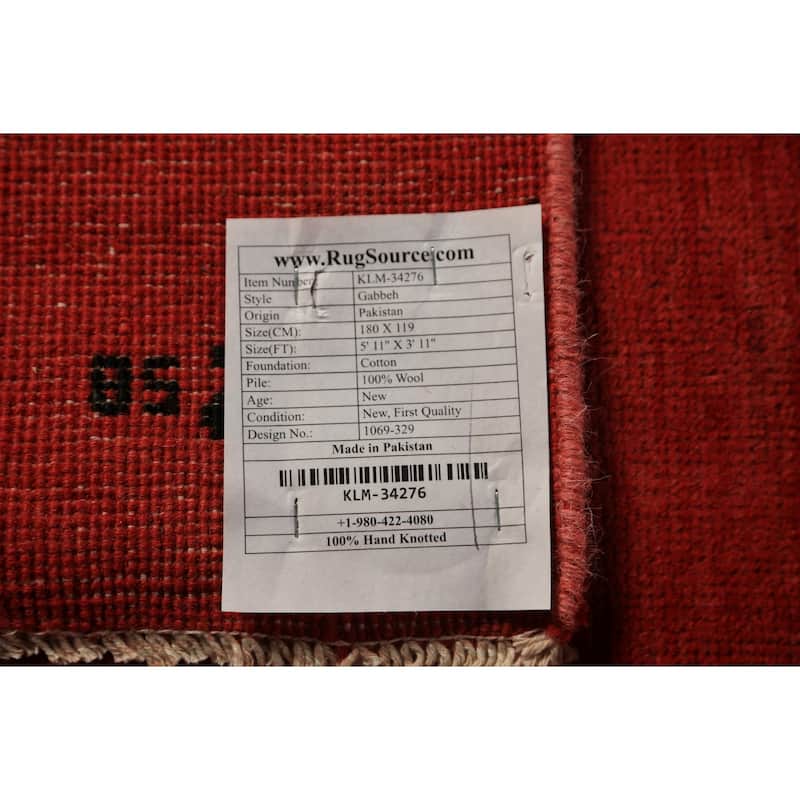 Red Gabbeh Modern Rug Hand-Knotted Oriental Wool Carpet - 3'11" x 5'11"