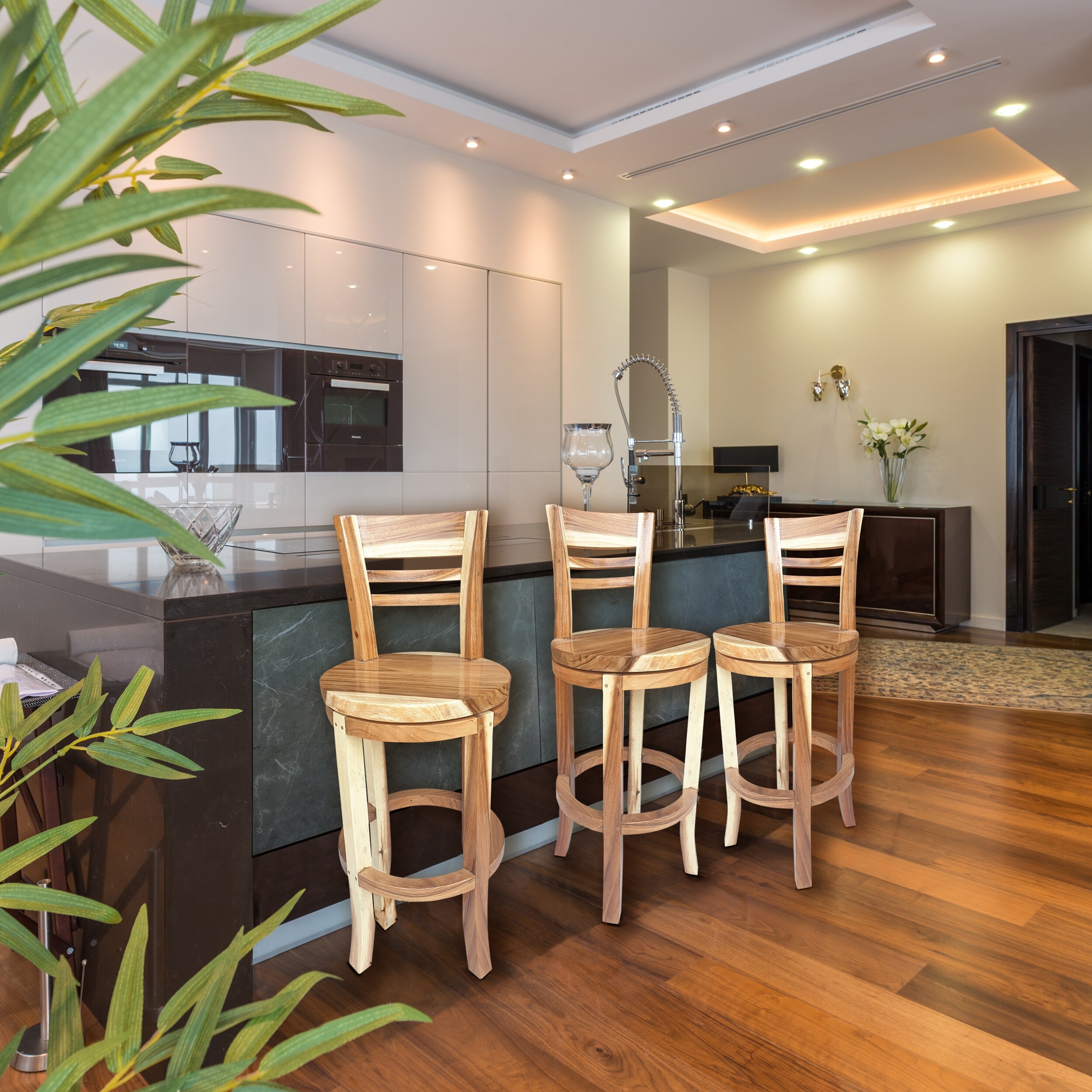 Chic Teak Counter and Bar Stools Bed Bath Beyond
