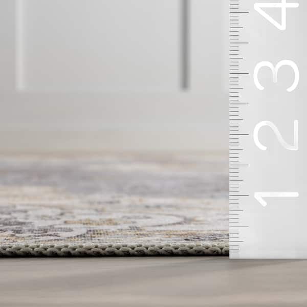 dimension image slide 2 of 5, Nuloom Teja SplashGuard Persian Medallion Machine Washable Area Rug