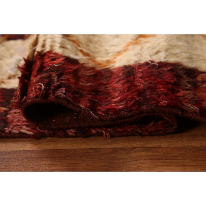 Hand Knotted Oriental 100% Wool Carpet Modern Tribal Red Moroccan Area Rug - 9' 10'' X 6' 10''