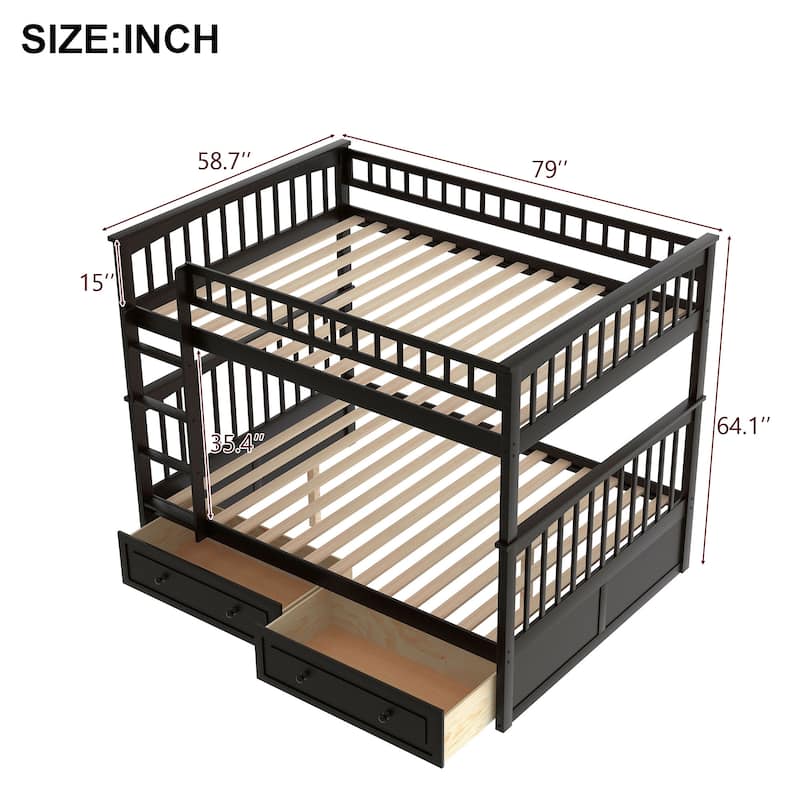Full over Full Bunk Bed with Drawers, Convertible Beds, Espresso