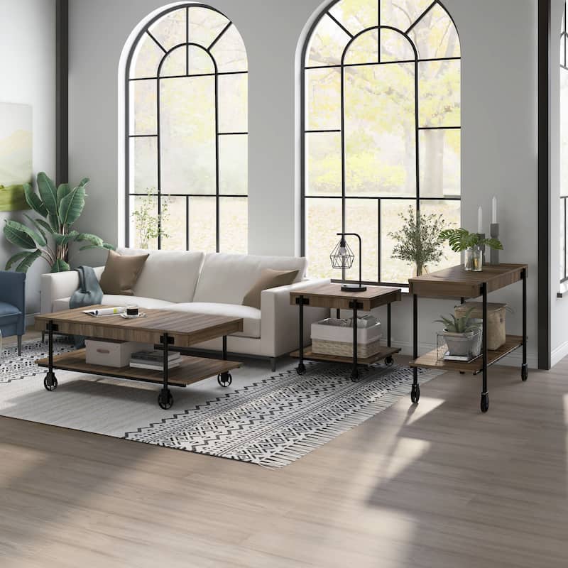 Hyssop Farmhouse Steel 3-Piece Coffee Table Set with Shelf by Furniture of America