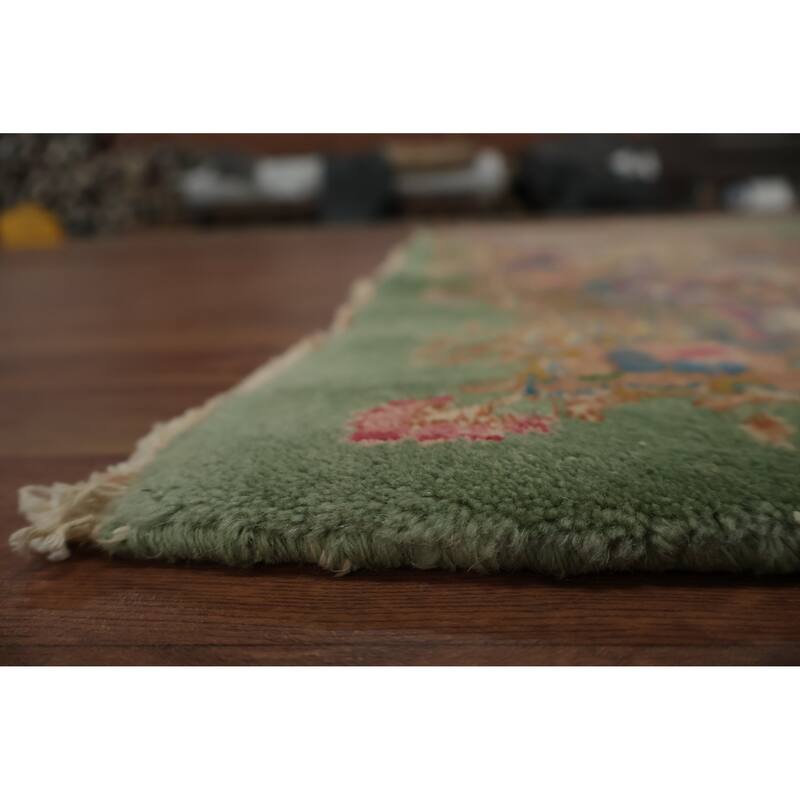 Hand Knotted Oriental 100% Wool Carpet Traditional Floral Green Kerman Area Rug - 11' 9'' X 8' 6''