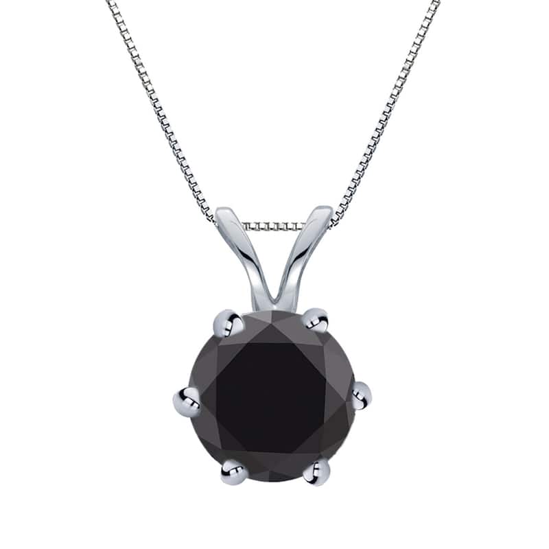 Auriya 14k Gold 2ctw Solitaire Black Diamond Necklace 6-Prong - White