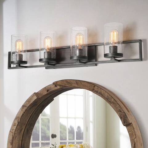 Carbon Loft Modern Brushed Silver Bathroom Vanity Lights Glass Wall Sconce - W31.5"xH7.5"xE5.5"