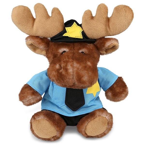 slide 2 of 6, DolliBu Brown Sitting Moose Police Officer Plush Toy with Cop Uniform - 10 inches