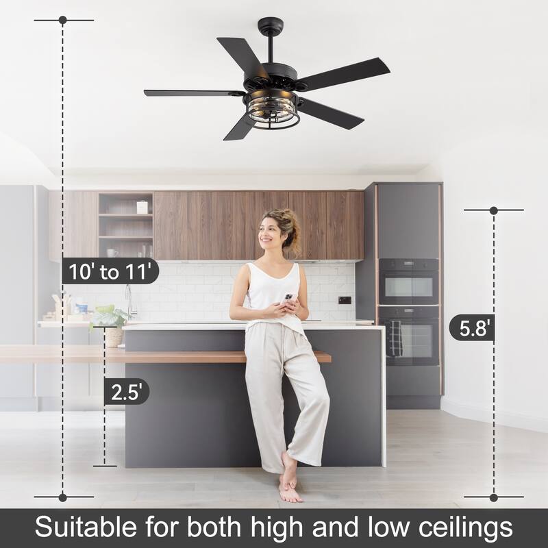52" Reversible 5-Blade Caged Ceiling Fan with Light and Remote