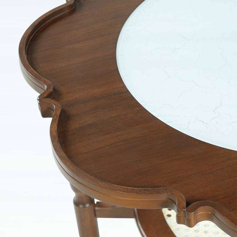 Coffee Table with Petal Shape,White Crackle Glass,Perfect for Modern Living