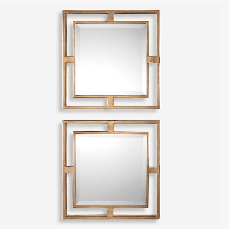 Beveled Square Wall Mirrors - 18" - Gold - Set of 2