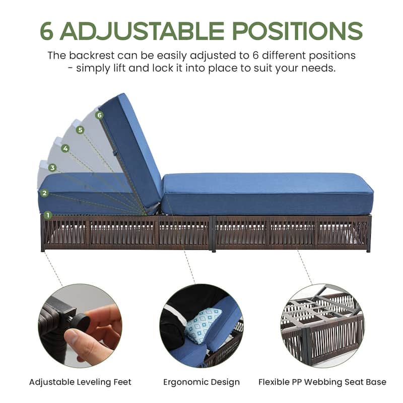 ArcoBay 6-Piece Brown Wicker Outdoor Patio Chaise Lounge with 5-Inch Thick Cushions and Side Table