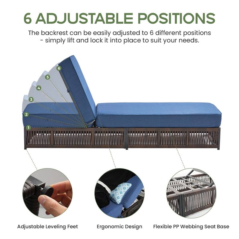 ArcoBay Brown Wicker Outdoor Patio Chaise Lounge with 5-Inch Thick Cushions (4-Pack)