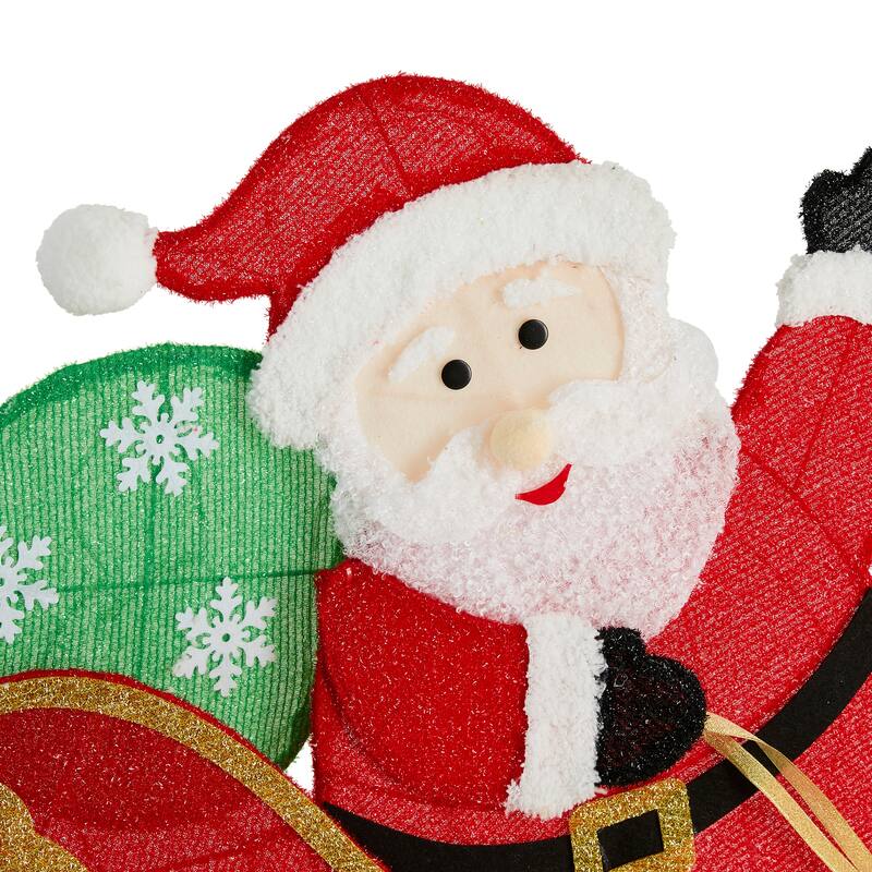 Glitzhome 90.5"L Christmas Fabric Dog with Santa Sleigh Lighted Decor - Dog with Santa Sleigh
