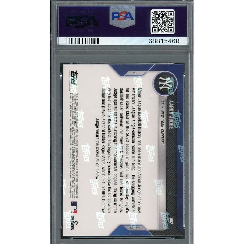Aaron Judge 2022 Topps Now 62 Home Run Baseball Card #1012 Graded PSA 10 - 8'6" x 11'6"
