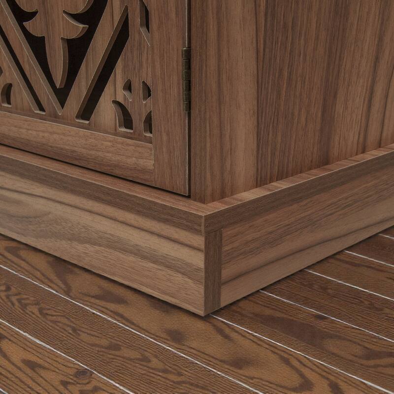 4 Door Storage Cabinet with Drawer, Adjustable Shelves Accent Cabinet with Carved Doors and Anti-Tip Design