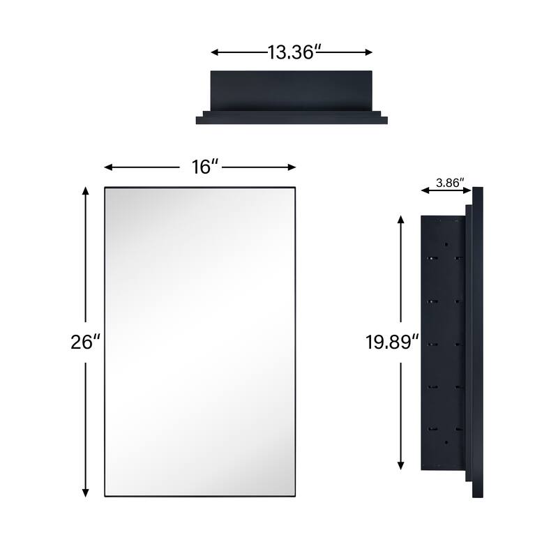 TEHOME Fulleti Matt Black Recessed Mount Squared Rectangle Medicine Cabinet with Mirror - 26" x 16"