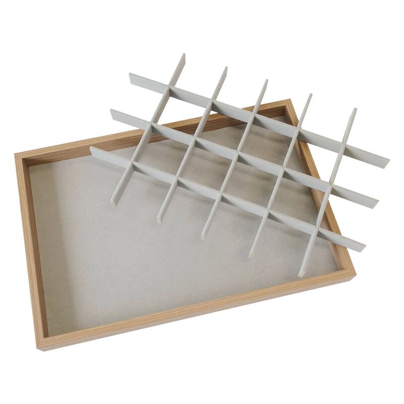 Set of 2 Wood Jewelry Trays for Drawers Stackable, Girls' Jewelry Organizer Drawer Inserts Display Storage - Light Brown