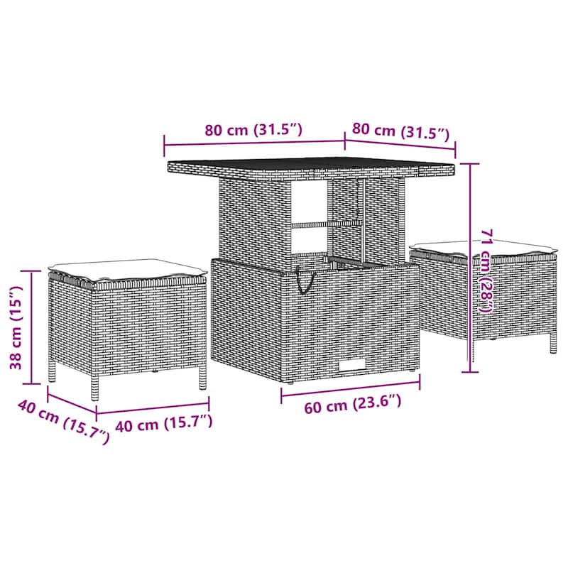 vidaXL 3/4 Piece Garden Dining Set with Cushions Black Poly Rattan Acacia