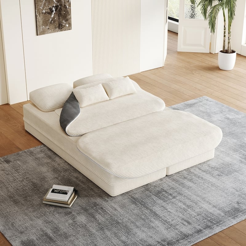 Folding Mattress Sofa with Fixed Shape Frame Convertible Sleeper Foam Sofa Bed with Blanket