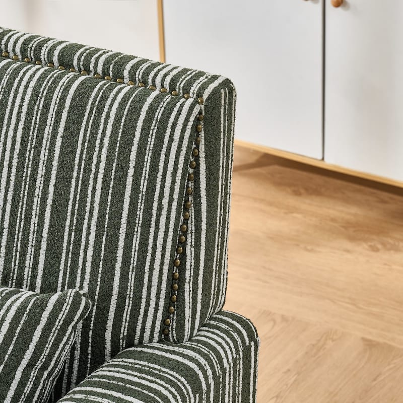Modern Accent Chair with Arms,Comfy Upholstered Armchair for Living Room,Grey and White Striped Armchair with Nailhead Trim