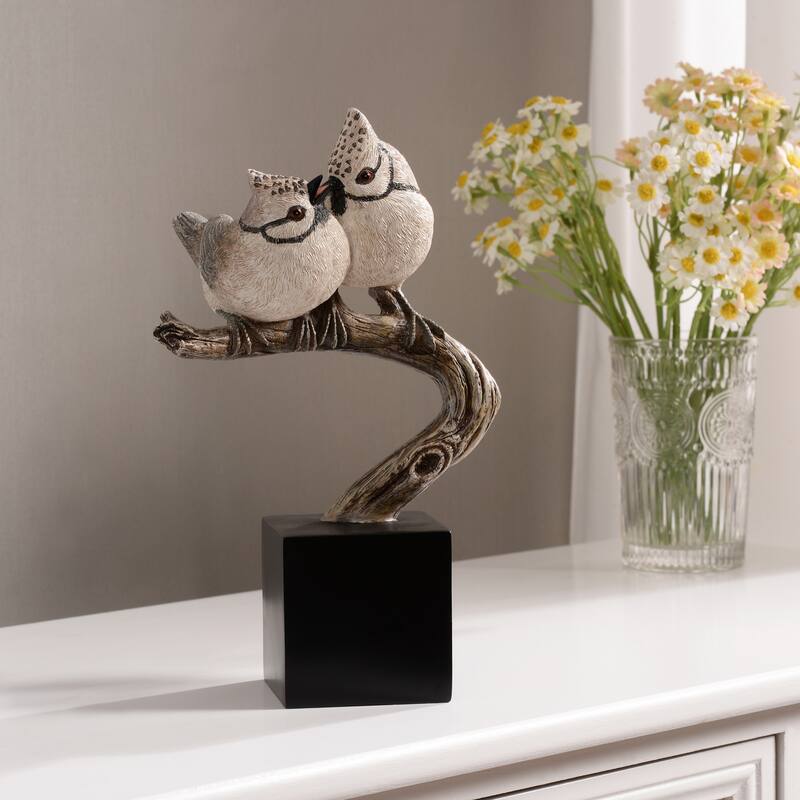 Crested Bird Couple on Branch Decoration - 9.75"