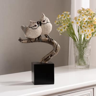 Crested Bird Couple on Branch Decoration - 9.75"