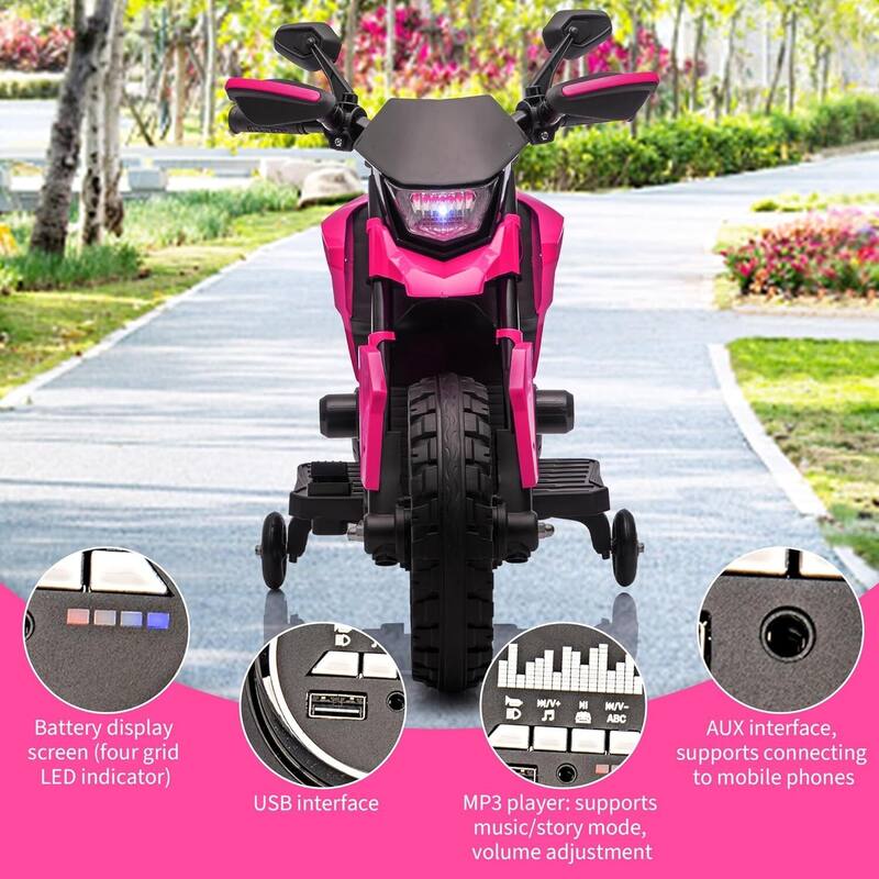 6v Motorcycle for Kids, Ride on Motorcycle with Traning Wheels for Best Kids Gift, Pink